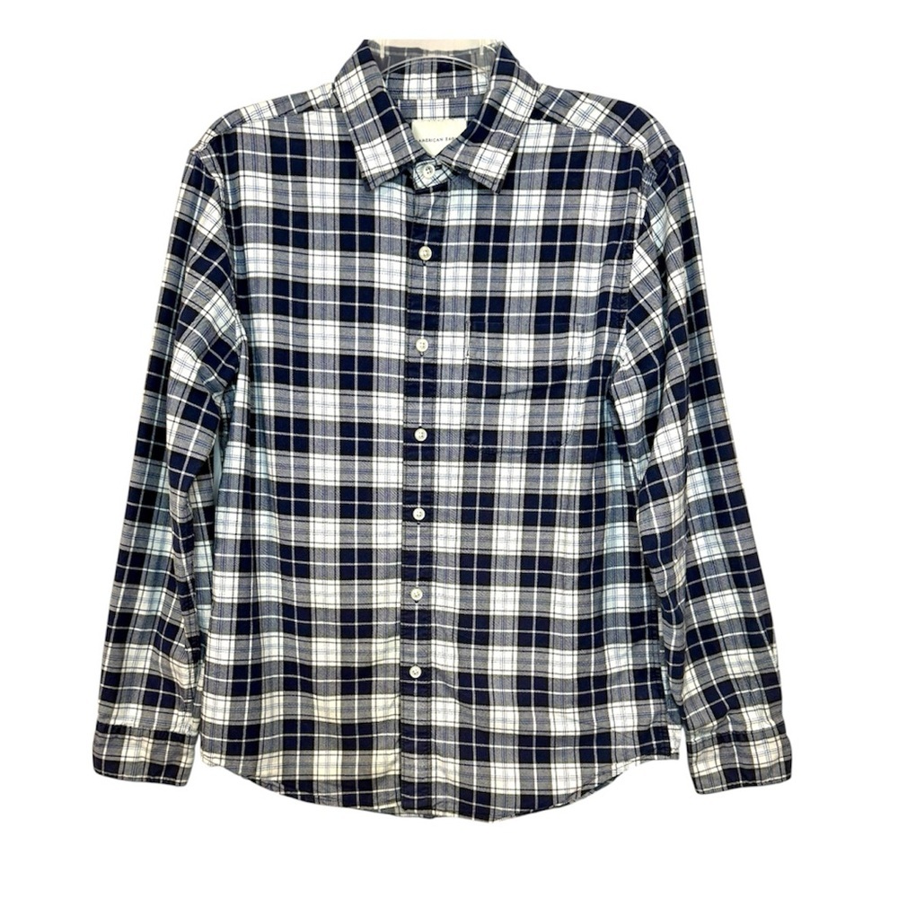 American Eagle Shirt Classic Fit Plaid Button Front 100% Cotton Blue Size Small
